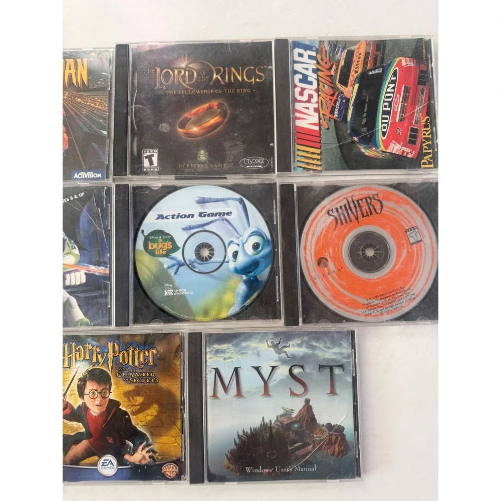Vintage PC CD ROM Game Lot LEGO Harry Potter Spiderman Myst LOTR NASCAR Untested
